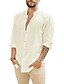 cheap Men&#039;s Shirts-Men&#039;s Shirt Solid Color Collar Street Beach Long Sleeve Tops Cotton Lightweight Casual Breathable Henley White Blue Gray / Wet and Dry Cleaning