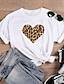preiswerte T-Shirts-Damen T Shirt Weiß Bedruckt Leopard Herz Casual Täglich Kurzarm Rundhalsausschnitt Basic S
