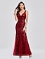 cheap Party Dresses-Mermaid / Trumpet Evening Gown Elegant Dress Valentine&#039;s Day Wedding Guest Floor Length Sleeveless V Neck Tulle V Back with Embroidery 2024
