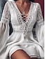 cheap Mini Dresses-Women&#039;s Casual Dress Summer Dress Boho Dress Mini Dress Black White Pure Color Long Sleeve Winter Fall Lace Fashion V Neck Slim 2023 S M L XL