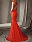 cheap Evening Dresses-Mermaid / Trumpet Evening Gown Beautiful Back Dress Wedding Guest Formal Evening Court Train Sleeveless Jewel Neck Lace with Pleats Appliques 2024