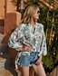 cheap Plus Size Blouses&amp;Shirts-Women&#039;s Shirt Blouse Green Floral Flower Print Long Sleeve Daily Basic V Neck Regular Fit Lantern Sleeve