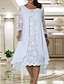 cheap Mother of the Bride Dresses-A-Line Asymmetrical Mother of the Bride Dress Plus Size Elegant Jewel Neck Knee Length Chiffon Lace Long Sleeve with Lace 2022