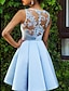 cheap Homecoming Dresses-A-Line Sexy Floral Homecoming Cocktail Party Dress Illusion Neck Sleeveless Short / Mini Lace with Appliques 2022