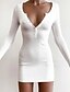 cheap Mini Dresses-Women&#039;s Sheath Dress Short Mini Dress White Black Long Sleeve Solid Color Fall V Neck Hot Sexy 2022 S M L XL