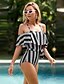 cheap One-piece swimsuits-Women&#039;s Swimwear One Piece Normal Swimsuit High Waist Stripe Print Striped Floral Print Black Pink Royal Blue Blue Rainbow Padded Off Shoulder Bathing Suits Off Shoulder Sexy