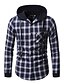 cheap Men&#039;s  Overshirts-Men&#039;s Shirt non-printing Plaid Hooded Daily Long Sleeve Tops Navy Blue