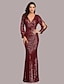 Χαμηλού Κόστους Φορέματα NYE-γοργόνα / βραδινό φόρεμα τρομπέτας αστραφτερό φόρεμα για πάρτι φόρεμα γάμου καλεσμένων με μακρύ μανίκι v λαιμόκοψη με παγιέτες 2024