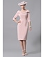 cheap Mother of the Bride Dresses-Sheath / Column Mother of the Bride Dress Vintage Plus Size Elegant Scoop Neck Knee Length Jersey 3/4 Length Sleeve with Beading Crystal Brooch 2023