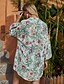 cheap Plus Size Blouses&amp;Shirts-Women&#039;s Shirt Blouse Green Floral Flower Print Long Sleeve Daily Basic V Neck Regular Fit Lantern Sleeve