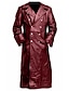 ieftine Trenci pentru bărbați-palton bărbătesc trench din piele artificială duster coat germană clasică uniformă militară trenci negru
