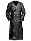 ieftine Trenci pentru bărbați-palton bărbătesc trench din piele artificială duster coat germană clasică uniformă militară trenci negru