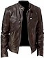 cheap Men’s Furs &amp; Leathers-Mens Fashion Leather Jacket Slim Fit Stand Collar PU Jacket Male Anti-wind Motorcycle Lapel Diagonal Zipper Jackets