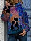 voordelige Dameshoodies &amp; sweatshirts-Dames Trui met capuchon Stoppen Bloemig Kat Tie Dye Dagelijks Katoen Basic Casual Hoodies Sweatshirts blauw Paars Geel