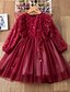 cheap Girls&#039; Dresses-Kids Little Girls&#039; Dress Solid Colored Lace Gold Red Knee-length Long Sleeve Active Dresses