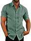 cheap Men&#039;s Casual Shirts-Men&#039;s Linen Shirt Shirt Solid Colored Design Collar Button Down Collar Cotton Causal Short Sleeve Tops Solid Color Basic Casual Daily Green White Black / Machine wash / Hand wash / Weekend