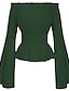 cheap Blouses &amp; Shirts-Women&#039;s Peplum Peasant Blouse Plain Off Shoulder Ruffle Basic Vintage Tops Purple Black Green