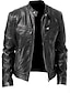cheap Faux Leather-Men&#039;s Faux Leather Jacket Biker Jacket Motorcycle Jacket Thermal Warm Windproof Rain Waterproof Daily Wear Zipper Stand Collar Simple Casual Jacket Outerwear Solid Color Full Zip Black Brown
