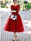 Χαμηλού Κόστους Κοκτέιλ Φορέματα-μαύρο φόρεμα σε γραμμή κοκτέιλ vintage αποκριάτικο φόρεμα με μήκος 3/4 μανίκι κόσμημα λαιμόκοψη φθινοπωρινό τούλι καλεσμένης γάμου με πιέτες δαντέλα ένθετο 2024