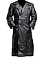 cheap Men&#039;s Trench Coat-Men&#039;s Coat Faux Trench Leather Duster Coat german classic officer military uniform black trench coat