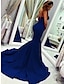 billige Aftenkjoler-havfrue festkjole minimalistisk sexy bryllupsgjest formell kveld valentinsdag kjole stroppeløs ermeløs domstol tog stretch stoff med folder 2022