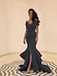 cheap Evening Dresses-Mermaid / Trumpet Minimalist Sexy Wedding Guest Formal Evening Valentine&#039;s Day Dress V Neck Sleeveless Sweep / Brush Train Charmeuse with Slit Tier 2022