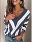 cheap Sweaters-Women&#039;s Pullover Striped Long Sleeve Regular Fit Sweater Cardigans V Neck Winter Blue Gray Khaki