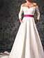 cheap Wedding Dresses-A-Line Wedding Dresses Off Shoulder Sweep / Brush Train Satin 3/4 Length Sleeve Country Plus Size with Sashes / Ribbons 2021