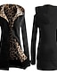 cheap Coats &amp; Trench Coats-Women&#039;s Jacket Fall Winter Casual Daily Regular Coat Hooded Warm Breathable Regular Fit Basic Casual Jacket Long Sleeve Pocket Leopard Print Black