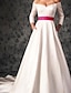 cheap Wedding Dresses-A-Line Wedding Dresses Off Shoulder Sweep / Brush Train Satin 3/4 Length Sleeve Country Plus Size with Sashes / Ribbons 2021