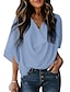 cheap Blouses &amp; Shirts-Women&#039;s Blouse Shirt Light Purple Almond Sky Blue Plain Casual Long Sleeve V Neck Basic S
