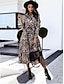 cheap Midi Dresses-Women&#039;s A Line Dress Midi Dress Light Brown Brown Long Sleeve Leopard Print Fall V Neck Casual 2021 S M L XL XXL