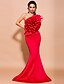 cheap Evening Dresses-Mermaid / Trumpet Evening Gown Floral Dress Prom Formal Evening Sweep / Brush Train Sleeveless Strapless Spandex with Appliques 2024