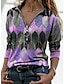 cheap Blouses &amp; Shirts-Women&#039;s T shirt Color Block Graphic Prints Long Sleeve Quarter Zip Print V Neck Shirt Collar Tops Basic Basic Top Blue Purple Orange