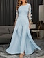 cheap Evening Dresses-Jumpsuits Evening Gown Elegant Dress Wedding Party Floor Length 3/4 Length Sleeve Jewel Neck Detachable Chiffon with Overskirt Appliques 2024