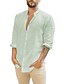 cheap Men&#039;s Casual Shirts-Men&#039;s Shirt Linen Shirt Solid Color Collar Street Beach Long Sleeve Tops Cotton Lightweight Casual Breathable Henley White Blue Gray / Wet and Dry Cleaning