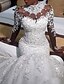 cheap The Wedding Store-Mermaid / Trumpet Wedding Dresses Jewel Neck Sweep / Brush Train Lace Tulle Long Sleeve Casual Plus Size with Beading Appliques 2022
