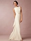 cheap Wedding Dresses-Hall Open Back Simple Wedding Dresses Sheath / Column Scoop Neck Sleeveless Sweep / Brush Train Stretch Fabric  Bridal Gowns With Draping Summer Wedding Party 2024
