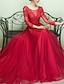 ieftine Rochii de Banchet-rochie de seară în formă de a rochie de petrecere rochie de lux pentru invitați de nuntă logodnă tren capelă cu jumătate de mânecă cu gât iluzionat tul cu aplicații de margele 2024