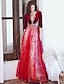 cheap Prom Dresses-A-Line Evening Gown Glittering Dress Wedding Guest Party Wear Floor Length Half Sleeve Illusion Neck Velvet with Sequin Appliques 2024