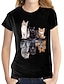 abordables T-shirts Femme-Femme T shirt Tee 100% Coton Papillon Imprimés Photos Noir et blanc Chat Noir Manche Courte du quotidien Col Rond Mince