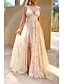cheap Prom Dresses-A-Line Prom Dresses Sparkle &amp; Shine Dress Wedding Guest Engagement Sweep / Brush Train Sleeveless V Neck Satin with Pleats Sequin Slit 2024