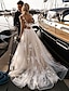 זול שמלות כלה-חוף ים / יעד גב פתוח סקסי שמלות חתונה גזרת A צווארון V ללא שרוולים שובל קורט תחרה שמלות כלה עם אפליקציות 2024