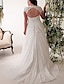 cheap Wedding Dresses-Open Back Plus Size Curve Wedding Dresses A-Line V Neck Cap Sleeve Sweep / Brush Train Chiffon Bridal Gowns With Ruched Appliques 2024