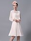 cheap Mother of the Bride Dresses-A-Line Mother of the Bride Dress Wrap Included Jewel Neck Knee Length Chiffon Lace Long Sleeve yes with Appliques Ruching 2023