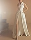 billige Brudekjoler-hall enkle brudekjoler a-linje v-hals ermeløs gulvlengde sateng brudekjoler med delt front 2024