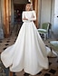 זול שמלות כלה-רשמי שמלות חתונה נשף סקופ צוואר מחשוף עמוק שרוול ארוך שובל קורט סאטן שמלות כלה עם כפתורים קפלים 2024