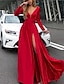 cheap Party Dresses-Women&#039;s Swing Dress Maxi long Dress Blue Red Long Sleeve Solid Color Split Patchwork Fall Spring Deep V Eleganty Prom Dress Party 2023 S M L XL XXL