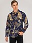 billige Hawaii-skjorte for menn-Herre Skjorte Aloha skjorte Dyr Blomstret Krage Skjortekrage Navyblå Daglig Ut på byen Langermet Trykt mønster Klær Grunnleggende