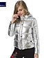 preiswerte Daunenjacken &amp; Parkas für Damen-Womens Pocket Puffer Casual Metallic Hoodid gesteppte Oberbekleidung Mäntel Jacke Silber m